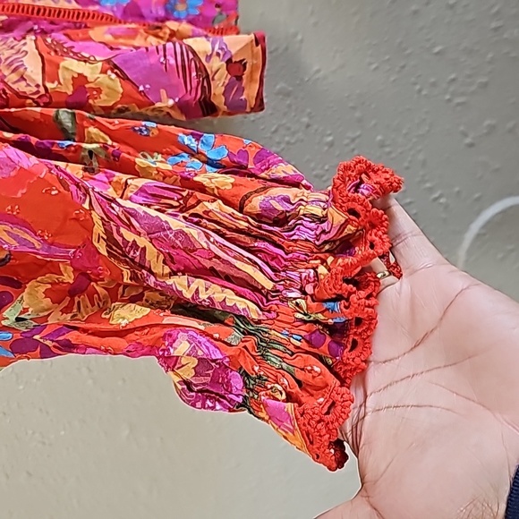 Farm Rio Red Ruffle Sleeve Blouse - Picture 2 of 10